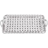 Mud Pie Nested Basket Weave Trays, 15" x 7", WHITE