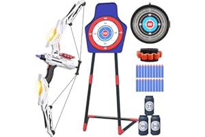 QDRAGON Kids Bow and Arrow, Light-up Archery Set for Kids, with 3 Types of Targets, 20 Suction Cup Arrows, Wrist Band, Indoor Outdoor Toys Gifts for Boys Girls Ages 4 5 6 7 8 9 10 11 12