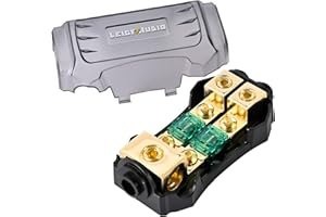 LEIGESAUDIO Copper 0/4 Gauge to 4/8 Gauge 60 Amp Mini ANL 2 Way Fuse Holder Distribution Block