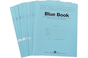ROARING SPRING Exam Blue Books, 50 School Examination Booklets, 8.5" x 7", 12 Sheets/24 Pages, Wide-Ruled with Margin Student Testbook, Made in USA