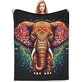 amepay Mandala Elephant Blanket Gifts for Adults Women Indian Elephant Corlorful Flannel Throw Blankets Soft Fuzzy Lightweight for Home Decor Couch Bed Sofa 60x50 Inches