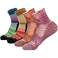 HUSO Mens Womens Quick Dry Striped Print Running Hiking Athletic Quarter Ankle Socks 3, 4, 6 Pairs