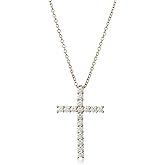Amazon Essentials Platinum or Gold Plated Sterling Silver Cross Pendant Necklace with Infinite Elements Zirconia, 18"