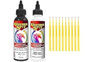 Unicorn SPiT Gel and Glaze Stain Classic Black and White Bundle: 4oz. Bottles with Trebbies Detail Sticks (Midnight's Blackness and White Ning)