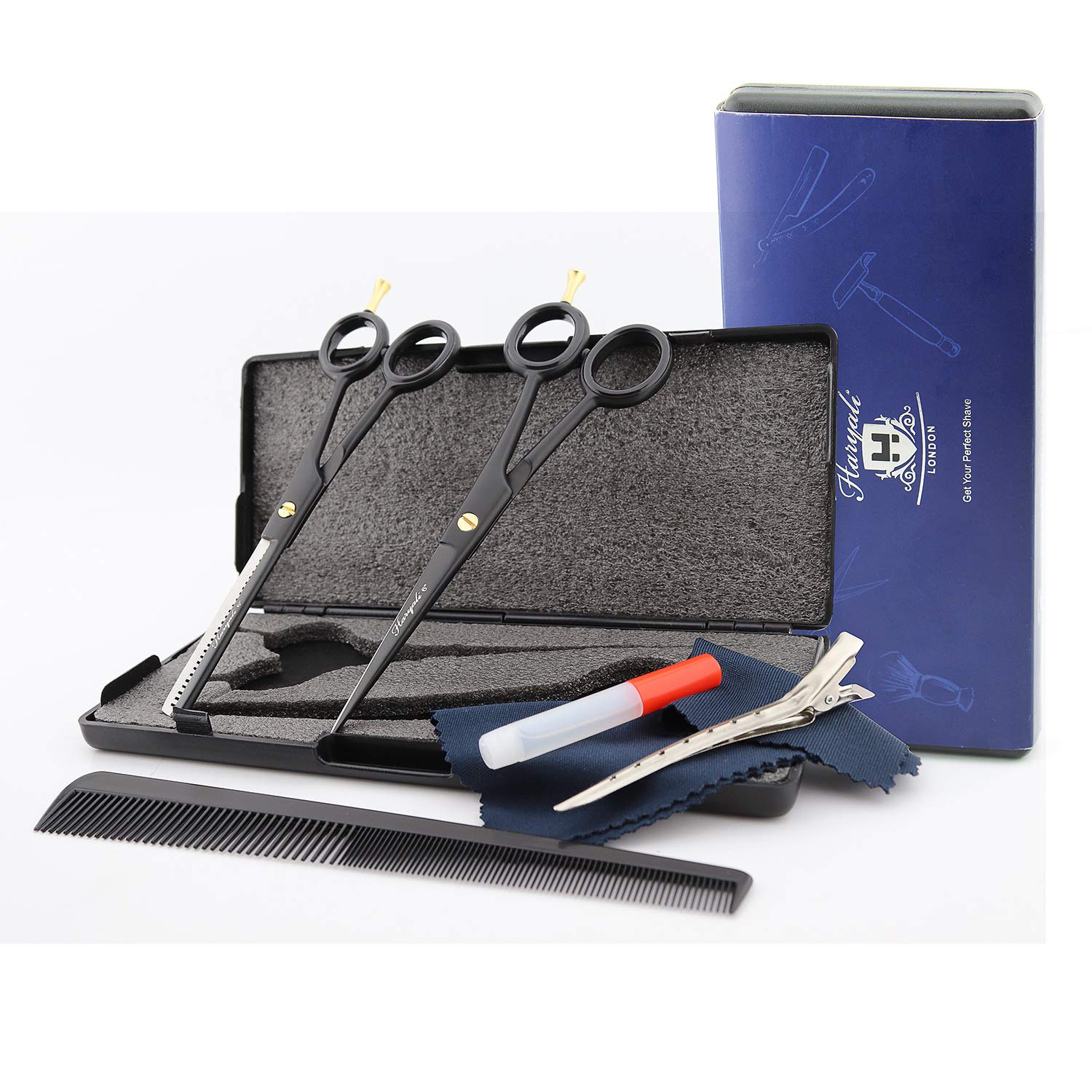 Haryali London, 6” Hairdressing Scissors Set, Sharp Hair Cutting & Thinning Scissors Set, Japanese Steel Barber Shears Kit, Hairdresser Trimming Shears – Matte Black