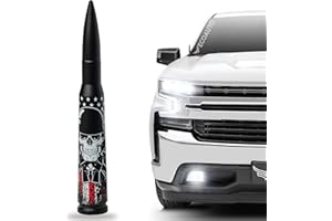EcoAuto Car Antenna Replacement Fits All Chevy & GMC Truck Model Years - Radio Antenna for Truck Made with Military Grade Aluminum - Anti Chip & Anti Theft Design (American Skull Matte Black)