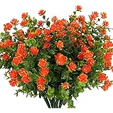 URSTOUD Artificial Flowers, Fake Artificial Greenery UV Resistant No Fade Faux Plastic Plants for Wedding Bridle Bouquet Indoor Outdoor Home Garden Kitchen Office Table Vase 6PCS (Orange Red)