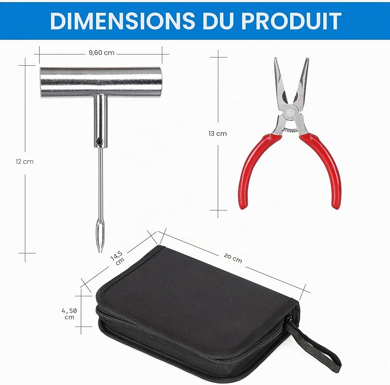 Kit de réparation de pneus - 48 pièces - Kit de réparation de pneus avec connecteurs universels - pour réparation de crevaisons et Bouchons - pour Voiture, Moto, Camion, Tracteur, remorque (48