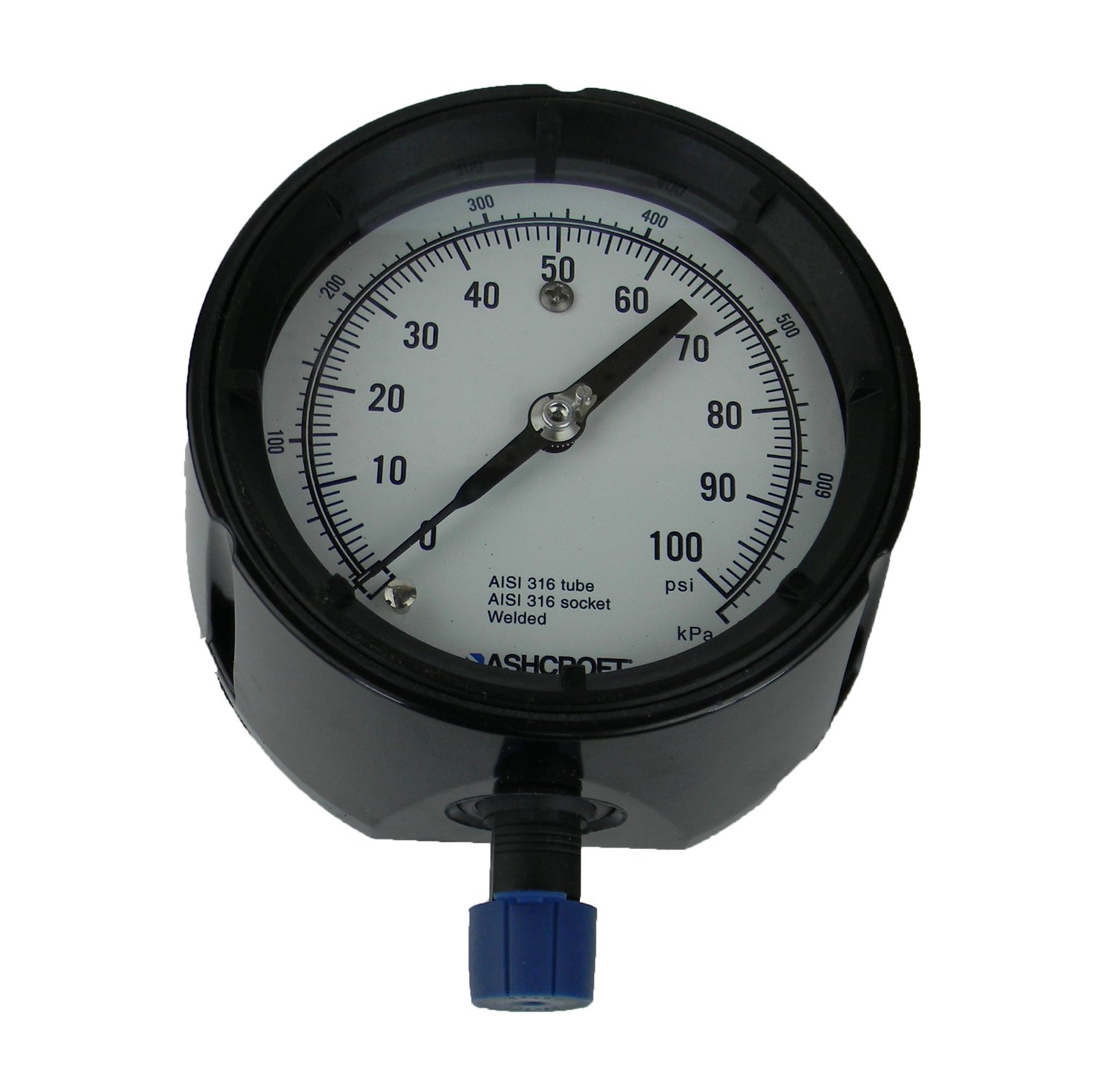 Ashcroft Duragauge Type 1279 Black Phenolic Case Pressure Gauge, 316 Stainless Steel Bourdon