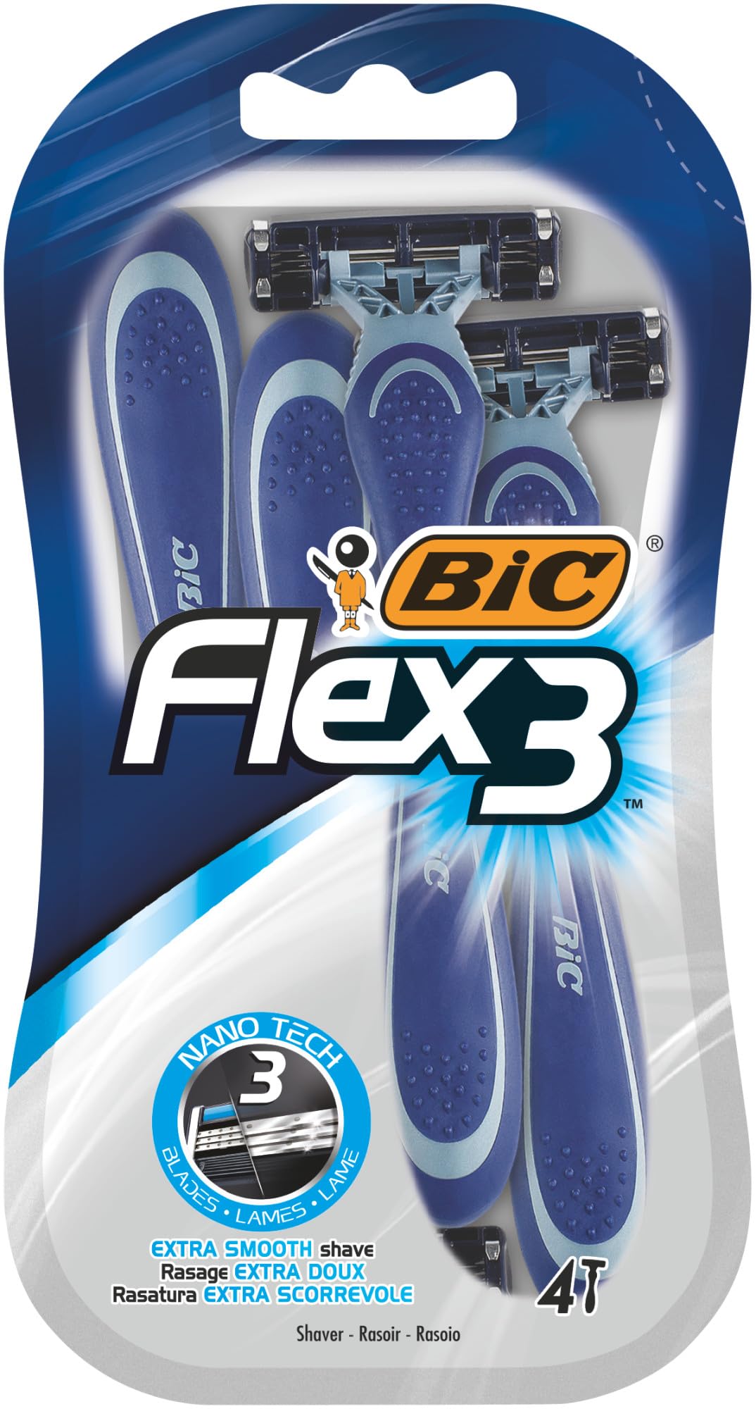 BIC Flex 3 Disposable Razors for Men - Triple Blade Light Handle Razor Blades - Pack of 4