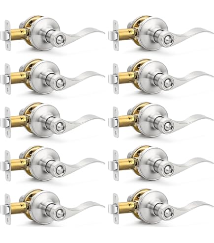 GOBEKOR 5 Pack Brushed Nickel Door Handles Interior,Heavy Duty Passage Door Handles Interior Door Levers For Hallway And Closet, Modern Sleek Round Door Locks Satain Nickel - View #4