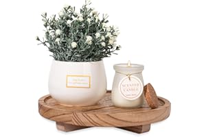 ZOOCATIA 9" Round Decorative Tray Wood Bathroom Counter Organizer Farmhouse Kitchen Decor Wooden Riser for Soap Dish, Perfume, Candle, Sponge, Brown