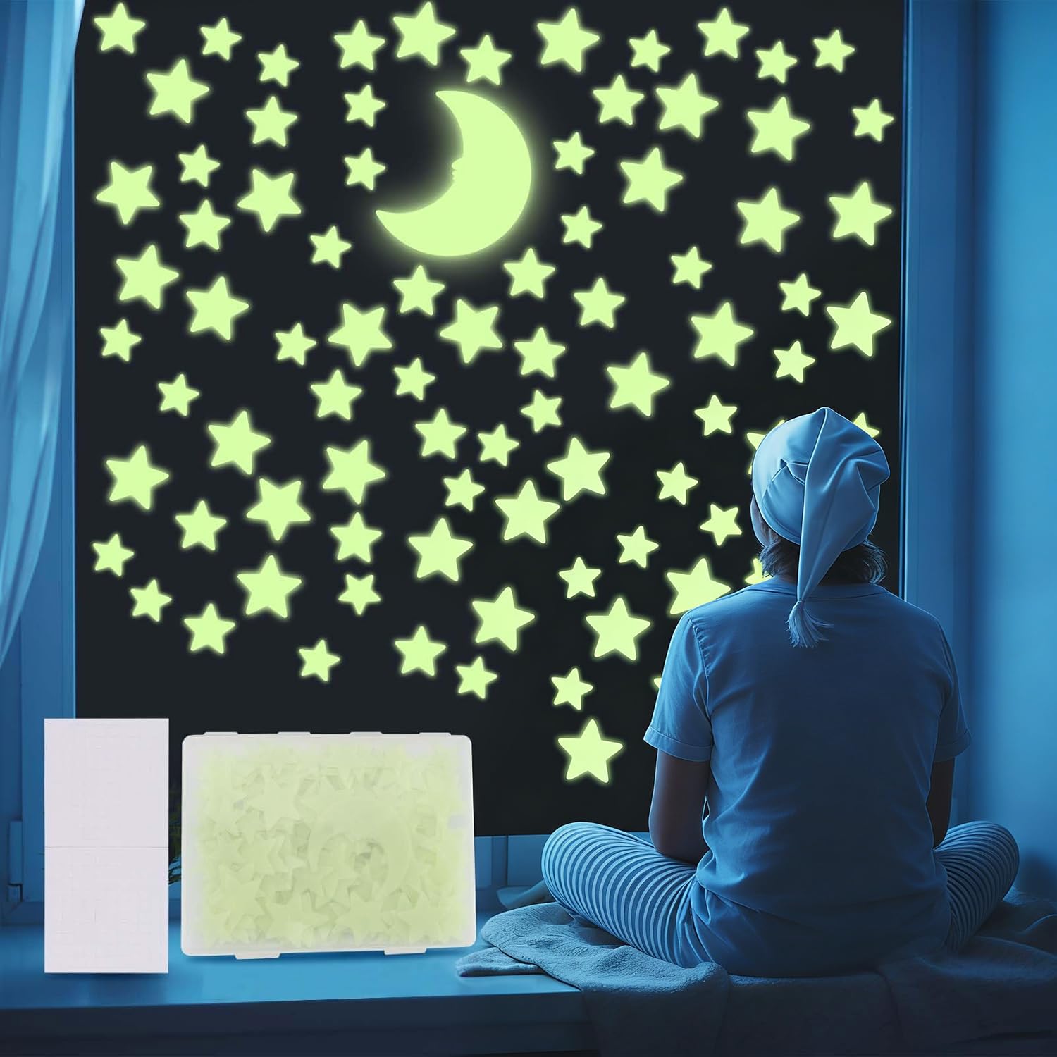 201 Glow in The Dark Stars for Ceiling with Moon,3 Sizes of Glowing Stars Stickers Kit for Kids Bedroom,Christmas Stocking Stuffers,Wall Decals,Room Décor