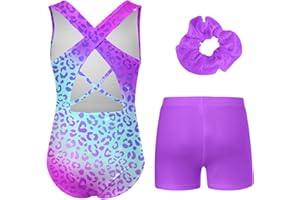 uideazone Gymnastics Leotard For Girls Sparkly Unitards Outfit With Short 5-12Y