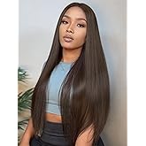 WIGRE 26 Inches Long Straight Cosplay Wig Dark Brown Wigs for Women Daily Use Synthetic Heat Resistant Wigs Middle Part Brown Hair for Party or Halloween Costume