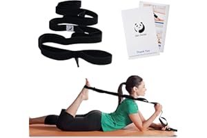 Slim Panda Stretching Strap with Loops, 10 Loops Yoga Strap for Stretching, Non-Elastic Stretch Strap with Exercise Guide Book for Pilates, Leg Stretch, Physical Therapy, Flexibility, Gymnastics