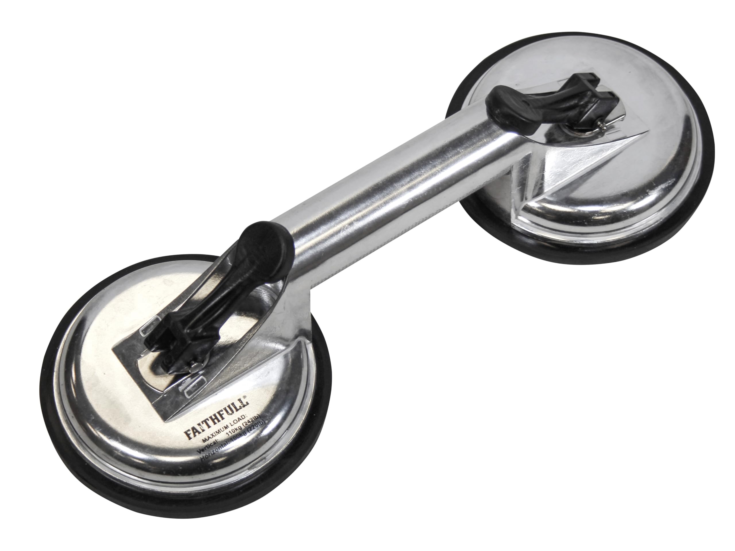 Faithfull Double Pad Aluminium Pro Suction Lifter 120mm – Heavy Duty Glass, Tile & Marble Lifting Tool for Tiling, Glazing & Installation – Load Capacity 130kg Vertical / 80kg Horizontal