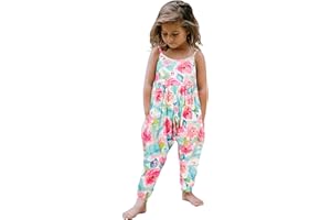 OCEAN-STORE Toddler Baby Girls Jumpsuits for Girls Kids One Piece Strap Romper Harem Pants with Pockets 1-6 Years