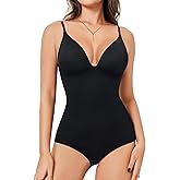 Irisnaya Women's Plunge Deep V Neck Bodysuits with Built in Bra Sleeveless Double Lined Body Suits Tops