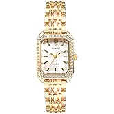 OIDEA Gold Bracelet Watches for Women: Elegant Vintage Full Diamond Rhinestones Decor Square Bar Dial Analog Quartz Wrist Watch Casual Business Dress Ladies Watch