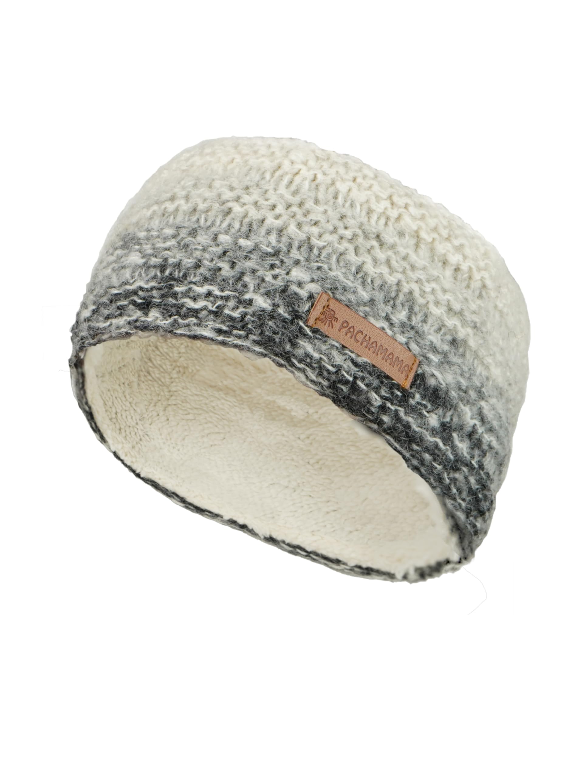 Pachamama Women Wool/Mohair Ear Warmer Headband Fleece Lined Handknitted Neutral Grey One-Size Handmade Fair Trade