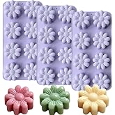 3 Pack Flower Silicone Molds, Daisy Flower Chocolate Candy Molds for Soap Making 8 Cavities Daisy Ice Cube Molds for Baking Candle Cookie Jello Wax Melts Cake Decorating