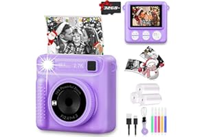 ENERHAMP Camera for Kids Instant Print, Christmas Birthday Gifts with 32GB SD Card & 1080p HD Video, Digital Camera with Color Pens for DIY,Portable Travel Toy for Ages 3-12 Boys Girls (Purple)