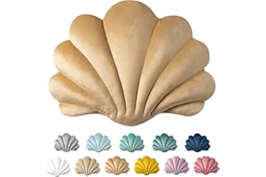 ASHLER HOME DECO Ashler 3D Throw Pillows Shell Shaped Accent Throw Pillow, Soft Velvet Insert Included Cushion for Couch Bed Living Room, Pack of 1, Light Brown, 14 X 11 inches