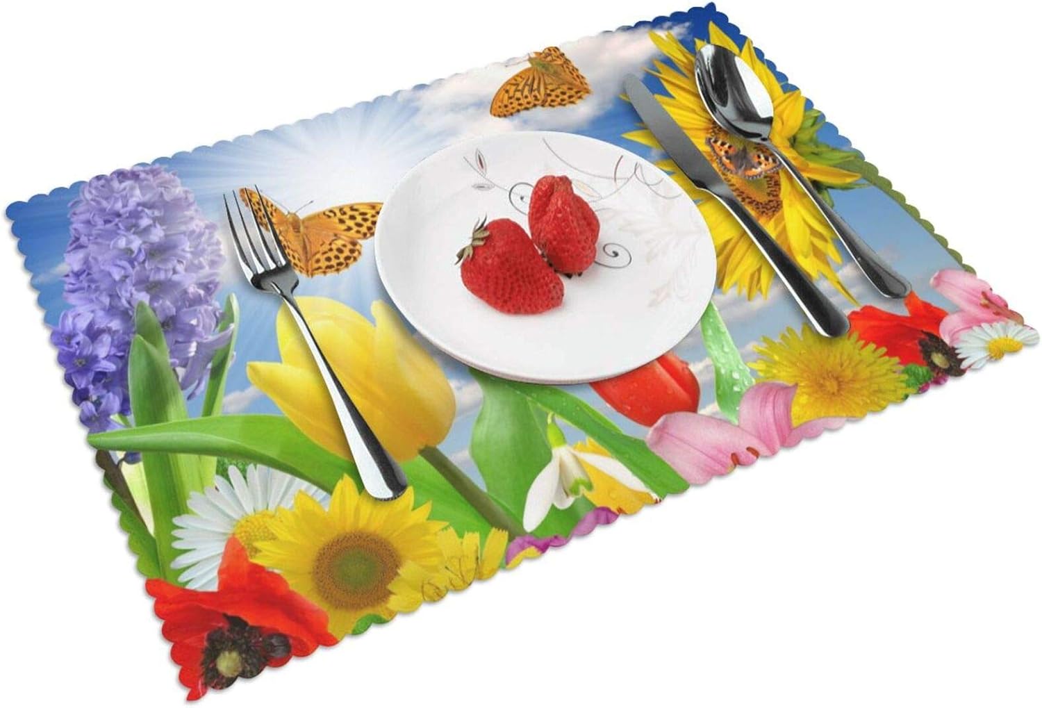 Sky Flower Butterfly Place Mats for Dining Table Set of 4