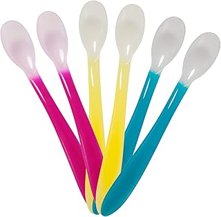 DENTISTAR Wärmesensor Baby Löffel - Löffel-Set - 6 wärmeempflindliche lange Löffel für Babys und Kleinkinder - Breilöffel bunt - Fütterlöffel temperaturempfindlich - BPA frei - Made in Germany