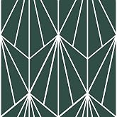 FloorPops Beryl Peel and Stick Floor Tiles, Green, Geometric Vinyl Floor Tiles, Water Resistant, 12 in x 12 in, Pack of 10