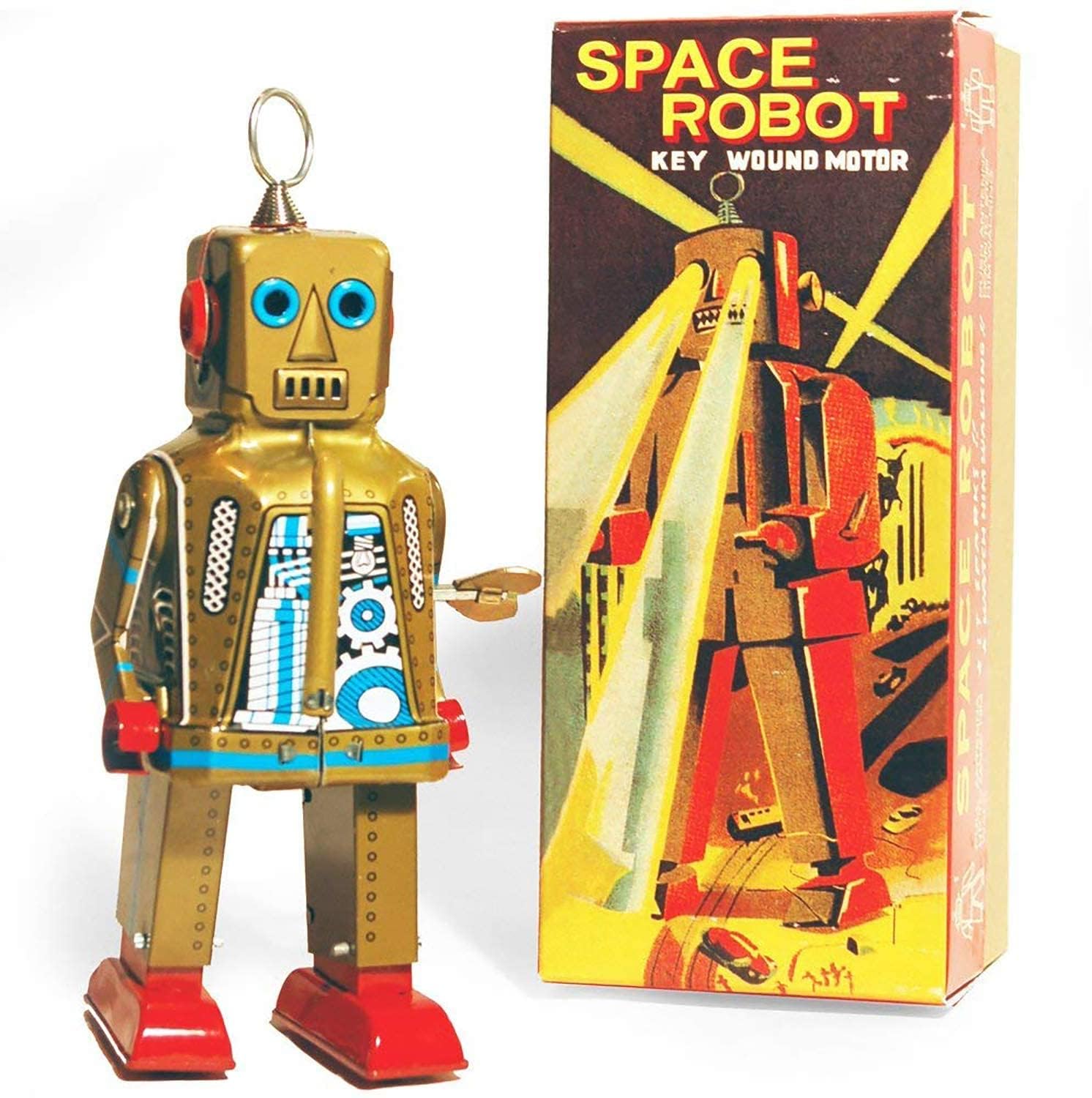 PYXEL STUDIO Ms403 Gold Tin Toy Space Robot.It Sparks Yoshiya Sparky Vintage Windup Replica