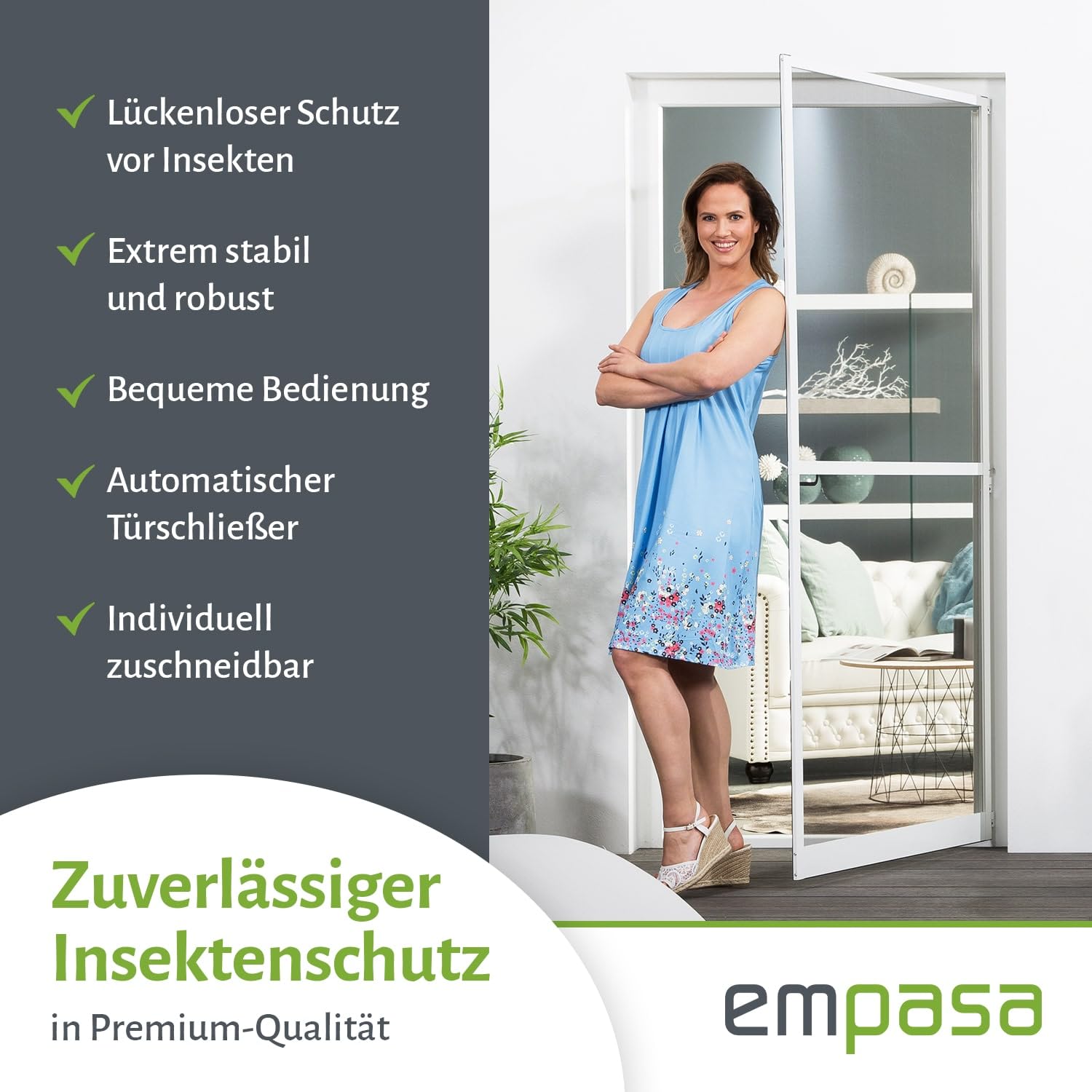 empasa Insektenschutz Fliegengitter Tür Alurahmen MASTER SLIM PLUS, individuell zuschneidbar, als Selbstbausatz, Farbe: weiß, Größe: 100 x 210 cm 6