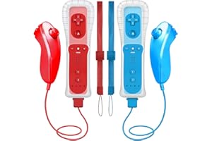 HZIME (2 Packs Replacement Remote Controller and Nunchuck Compatible For Wii and Wii U Console, with Silicone Case and Wrist 