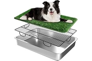 QONIMM Strong Stainless Dog Litter Box Dog Grass Pad with Tray Large 28"x20"x4",Outdoor and Indoor Potty Waterproof Washable Reusable for Large Grass Pad Training Balcony Porch