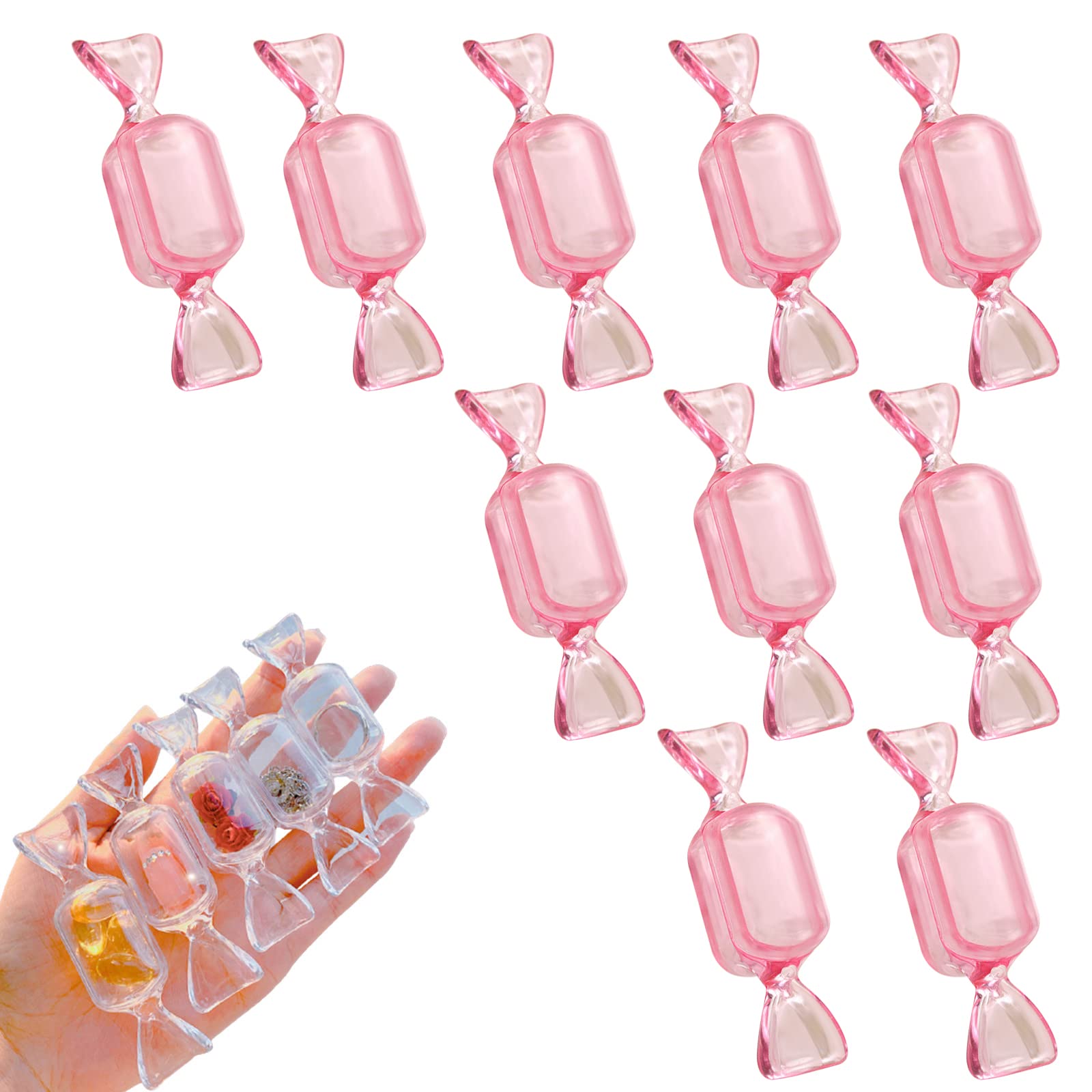 Candy Shaped Storage Box- 10 Pcs Mini Candy Shape Clear Jewelry Storage Case Transparent Make Up Earrings Travel Storage Container Organizer (Pink)