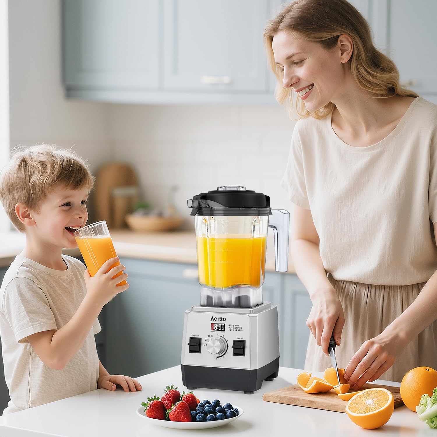 Licuadoras Aeitto para Cocina con 68Oz. Licuadora de batidos de gran capacidad, potencia máxima de 1800 W, 3 programas preestablecidos y 7 velocidades, licuadora de encimera profesional para batidos, trituración de hielo, bebidas congeladas, astilla