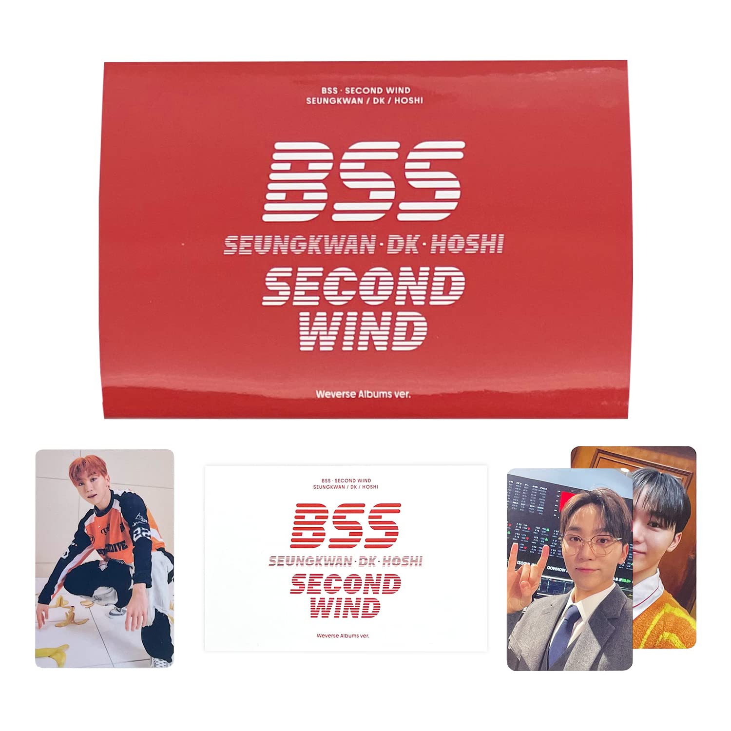 BSS (SEVENTEEN) - 1st Single Album [SECOND WIND] (WEVERSE ALBUMS Ver.) Card Holder + QR Card + Selfie Photo Card + User Guide + 2 Pin Button Badges + 4 Extra Photocards