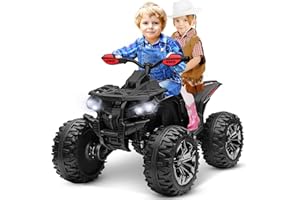 ANRLI Kids ATV 4 Wheeler, 24V 4WD Ride on Toys w/2 Seater, 4x200W Powerful Motor, 9AH Battery Powered, Bluetooth Music, LED Lights, TF Card, Spring Suspension, Electric Quad Vehicle Car for Boy Girl, Black