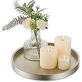 Hanobe Candle Plate Holder Tray: Champagne Gold Round Wood Candle Plate Decorative Centerpiece Small Tealight Pillar Trays for Living Room Dining Coffee Table Home Decor