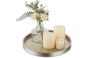 Hanobe Candle Plate Holder Tray: Champagne Gold Round Wood Candle Plate Decorative Centerpiece Small Tealight Pillar Trays for Living Room Dining Coffee Table Home Decor