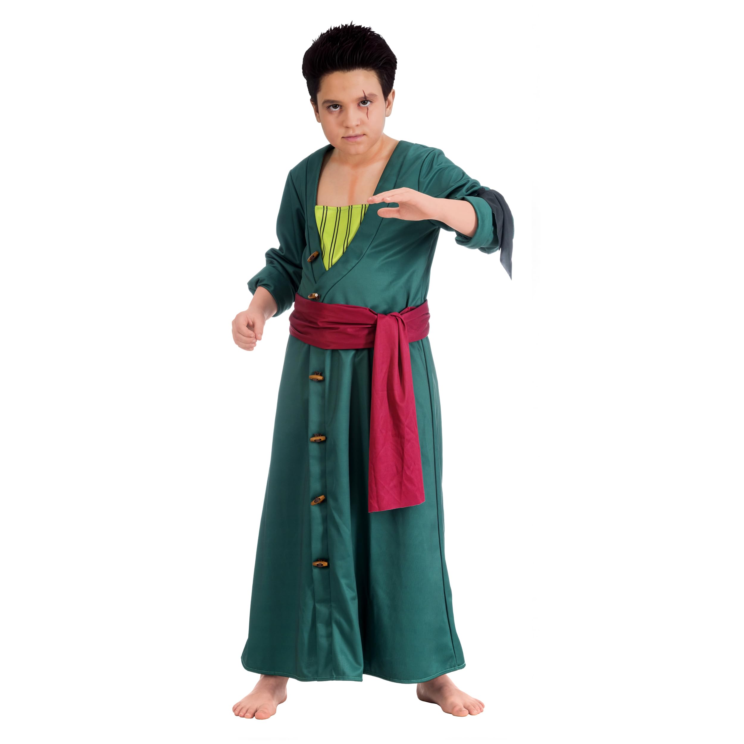Chaks - Zoro Costume Boys Official One Piece Outfit, 2-Piece Anime Set with Coat & Belt for Cosplay & Carnival