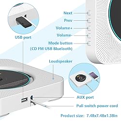 AONCO Portable CD Player,Bluetooth Wall-Mounted CD