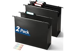 SortRax Plastic High Capacity Hanging File Folders, 4" Expanding Pocket with Movable Dividers, Heavy Duty for Filing Cabinet, Insertable Tabs, Letter Size - 2 Pack
