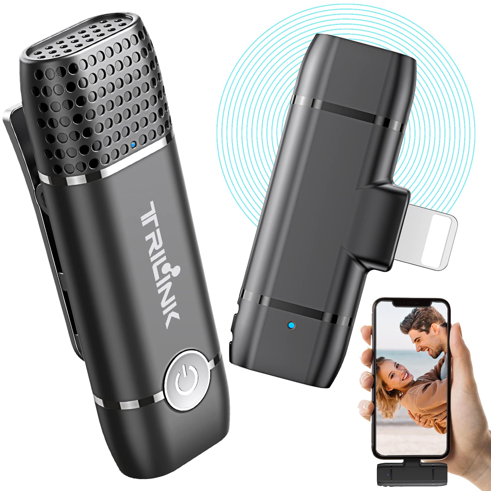 TRILINK Mini Wireless Tie Mic for iPhone iPad, Wireless Lavalier Microphone Plug and Play, Wireless Mic Clip for Streaming, Youtube, Facebook, Recordings, Vlog, Noise Reduction
