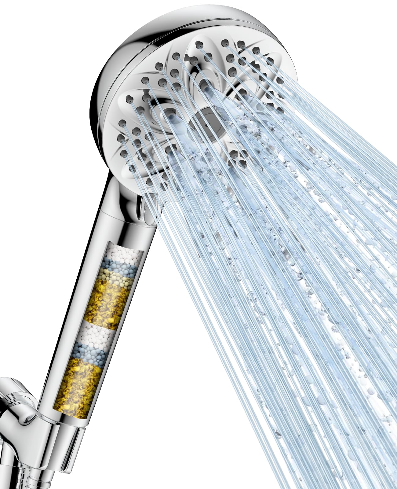 6-Setting Filtered Handheld Shower Head, JDO High Pressure Shower Head with Replaceable Filter Cartridge 4.7 Inch Detachable Showerhead for Chlorine Hard Water Removal 59 Inch Stainless Steel Hose Image