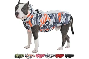 IKIPUKO Dog Winter Jacket XX-Large Orange-Camouflage Water-Resistant Dog Coat with Harness for Large Dogs