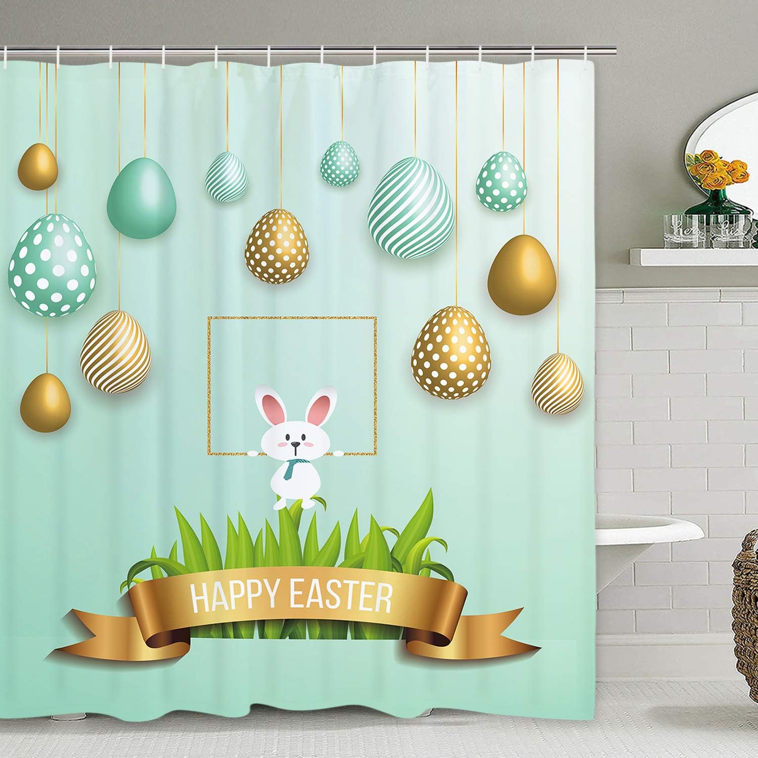 Amazon.com: BLEUM CADE Happy Easter Shower Curtain, Happy Rabbit and
