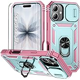 SEFING Compatible with iPhone 17 Case for Women Girls, with HD Screen Protector & Slide Camera Cover & Stand Heavy-Duty Dual-Layer Military-Grade Drop Protection, for iPhone 17 (Green+Pink)
