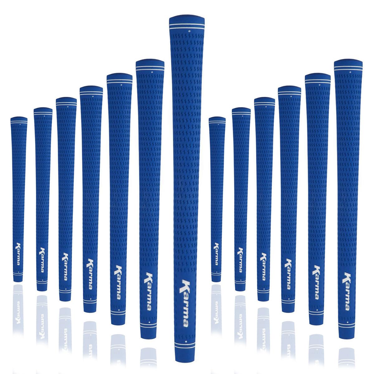 Karma Velour Golf Grip Set, Blue Standard Size Rubber All Weather Comfort and Performance Medium Firm Control Traditional Taper Velvet Style 13 Replacement Golf Club Grips for Men